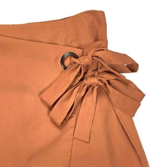 J.O.A. Wrap-Front Skirt Women Sz M Brown Rear Zip Asymmetrical Boho Coastal Mini - Picture 2 of 12